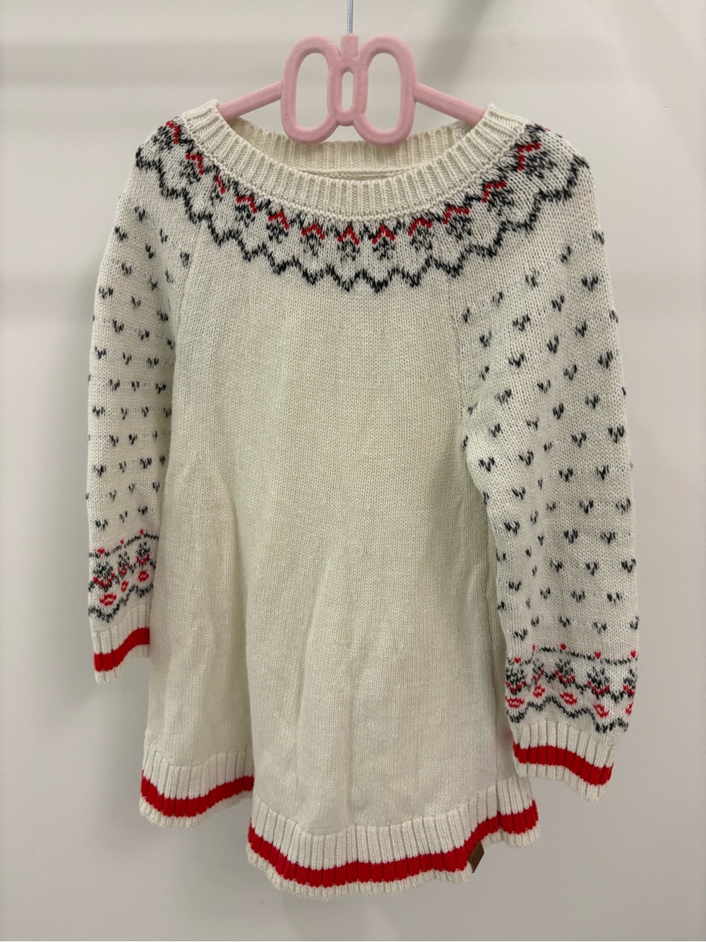 Roots Cream Fair Isle Knit Dress with Red Trim
